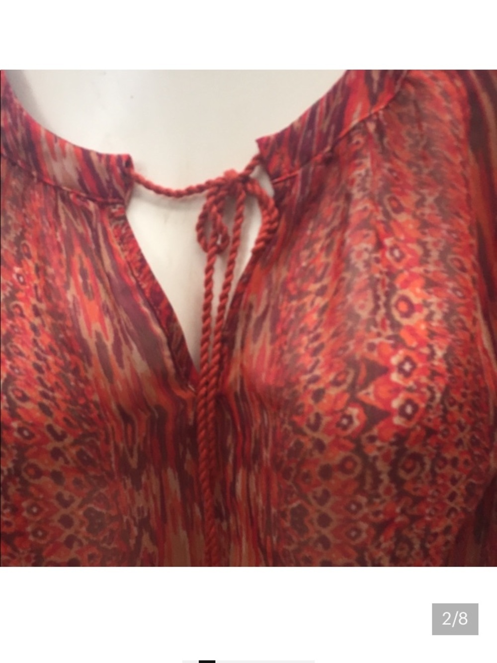 Rose & Olive Red-Orange Printed Tie-Front Tunic Top